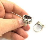 Ring Blank Base Bezel Setting Adjustable  Blank, (20x14 mm Blank) , Antique Silver Plated Brass G3474
