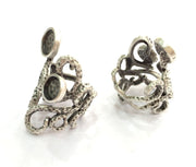 Silver Ring Blank Base Bezel Settings Cabochon Base Mountings Adjustable  (7 and 8mm Blank), Antique Silver Plated Brass G3478