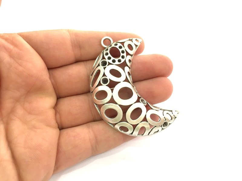 Moon Pendants , Antique Silver Plated Metal  68x28 mm   G3484