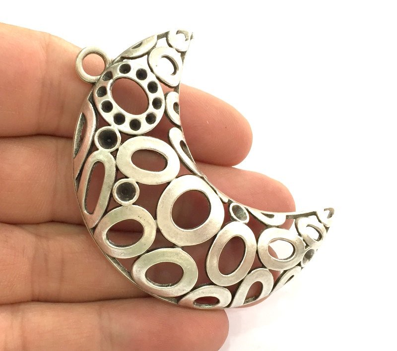 Moon Pendants , Antique Silver Plated Metal  68x28 mm   G3484