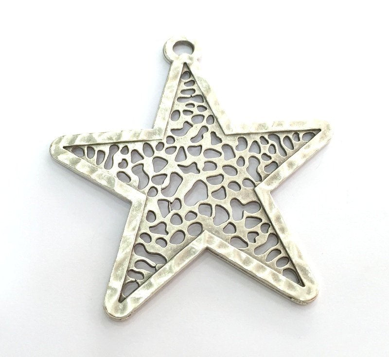 Star Pendants , Antique Silver Plated 65 mm   G3485