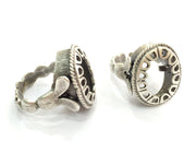 Adjustable Ring Blank (18x13mm Blank) , Antique Silver Plated Brass G3491