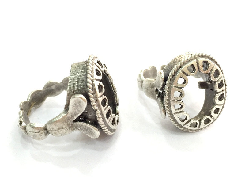 Adjustable Ring Blank (18x13mm Blank) , Antique Silver Plated Brass G3491