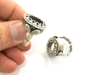 Adjustable Ring Blank (18x13mm Blank) , Antique Silver Plated Brass G3491