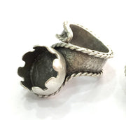 Adjustable Ring Blank (14mm Blank) , Antique Silver Plated Brass G3495