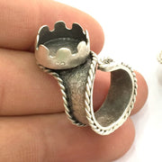 Adjustable Ring Blank (14mm Blank) , Antique Silver Plated Brass G3495