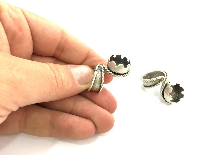 Adjustable Ring Blank (14mm Blank) , Antique Silver Plated Brass G3495