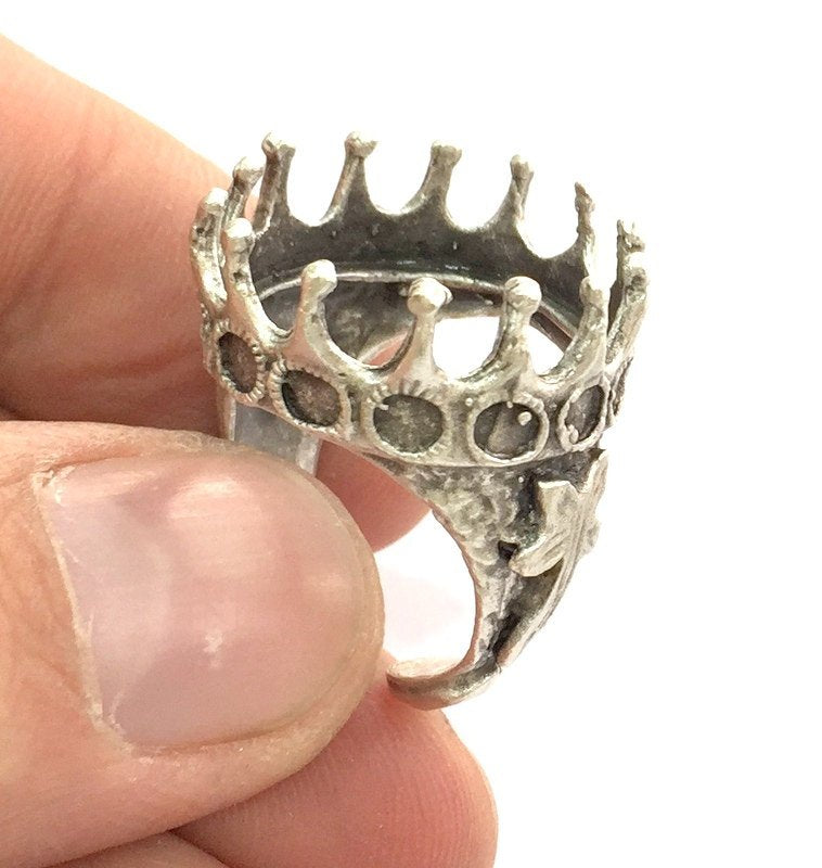 Adjustable Ring Blank (20mm Blank) , Antique Silver Plated Brass G3496