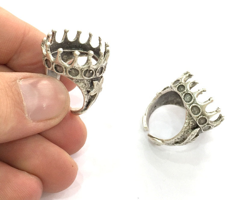 Adjustable Ring Blank (20mm Blank) , Antique Silver Plated Brass G3496