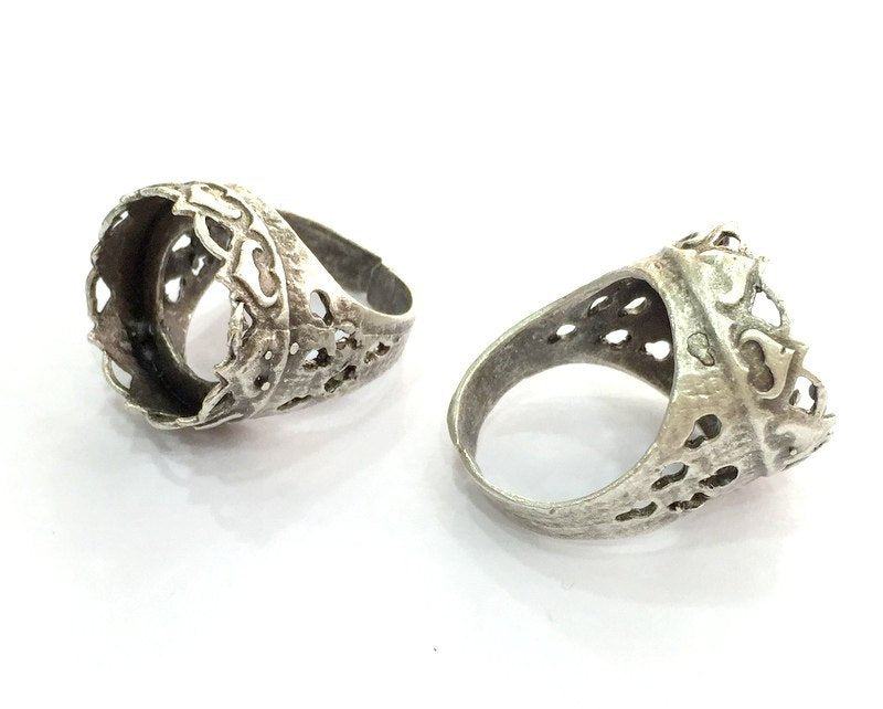 Adjustable Ring Blank (16mm Blank) , Antique Silver Plated Brass G3497