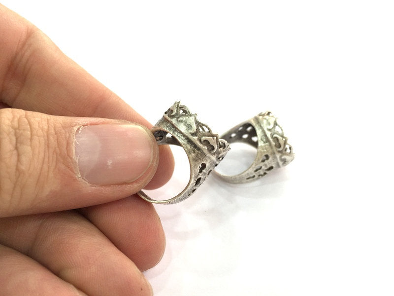 Adjustable Ring Blank (16mm Blank) , Antique Silver Plated Brass G3497