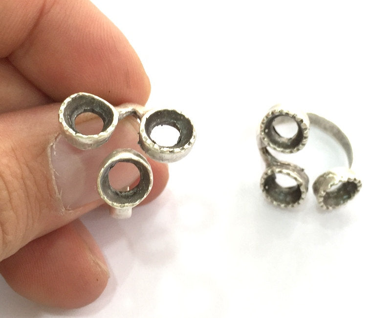 Silver Ring Blank Base Bezel Settings Cabochon Base Mountings Adjustable  (8mm Blank) , Antique Silver Plated Brass G3500