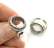 Ring Blank Bezel Settings Cabochon Base Mountings Adjustable (14mm Blank), Antique Silver Plated Brass G3504