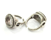 Ring Blank Bezel Settings Cabochon Base Mountings Adjustable (14mm Blank), Antique Silver Plated Brass G3504
