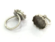 Silver Ring Settings Ring Blank Ring Bezel Base Cabochon Mountings Adjustable  (18x13mm Blank)  , Antique Silver Plated Brass G3505