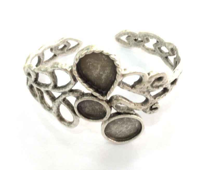 Adjustable Bracelet Blank Findings , Antique Silver Plated Brass G3509