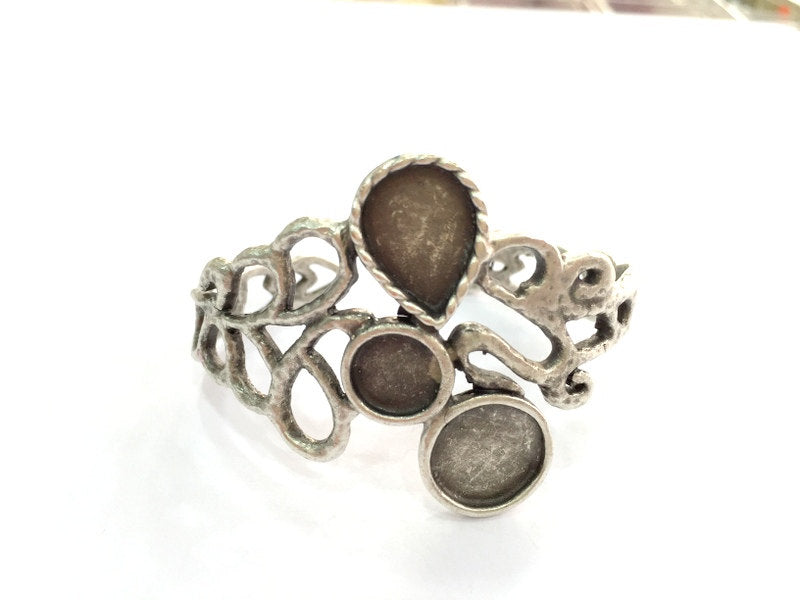 Adjustable Bracelet Blank Findings , Antique Silver Plated Brass G3509