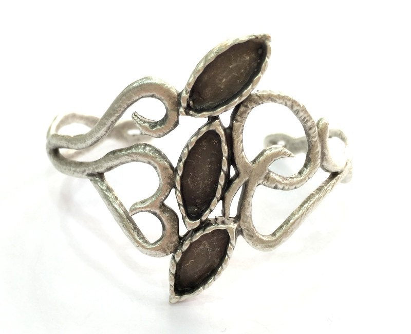 Adjustable Bracelet Blank Findings , Antique Silver Plated Brass G3510