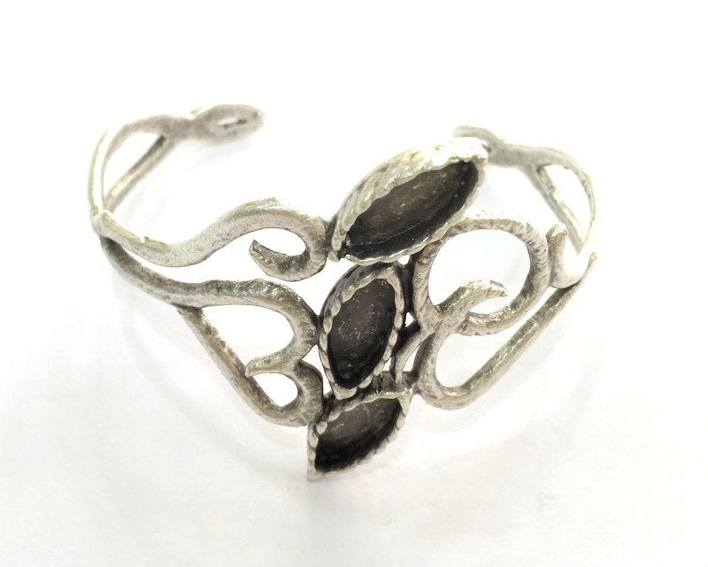 Adjustable Bracelet Blank Findings , Antique Silver Plated Brass G3510