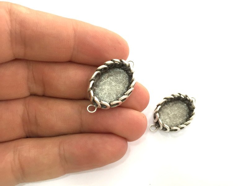 Antique Silver Plated Brass  Mountings , Blanks (18x13 mm blank) G3489