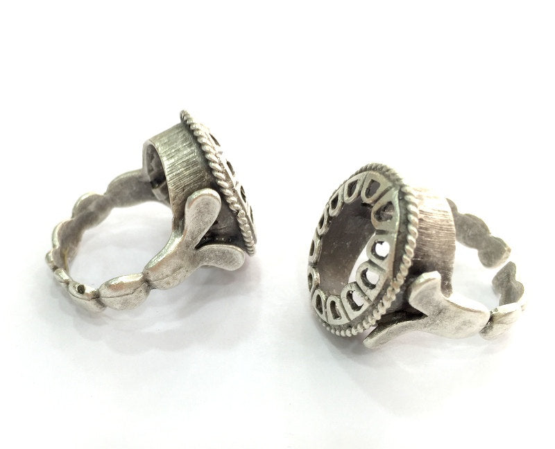 Adjustable Ring Blank (18x13mm Blank) , Antique Silver Plated Brass G3491