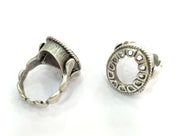 Adjustable Ring Blank (18x13mm Blank) , Antique Silver Plated Brass G3491