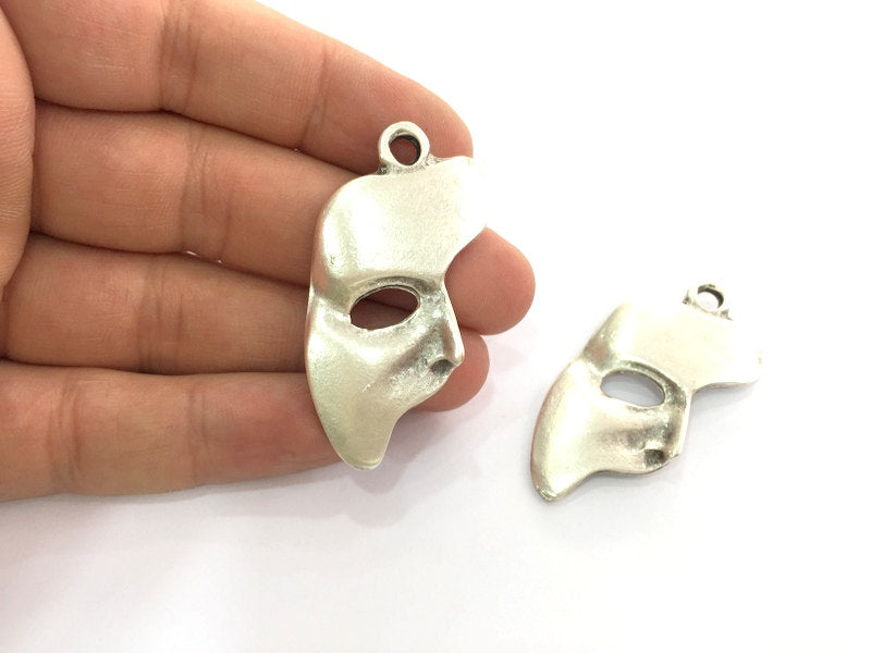 2 Mask Pendants , Antique Silver Plated Metal  52x28 mm   G13818