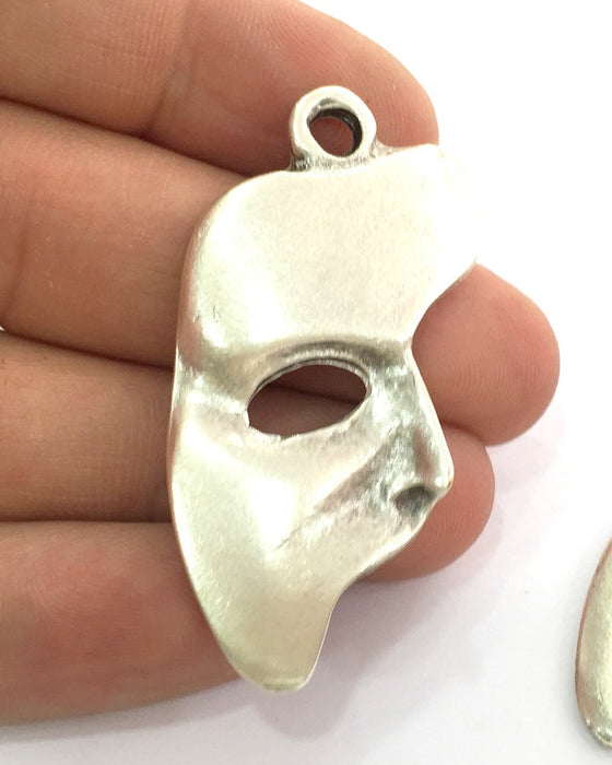 2 Mask Pendants , Antique Silver Plated Metal  52x28 mm   G13818