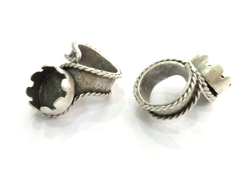 Adjustable Ring Blank (14mm Blank) , Antique Silver Plated Brass G3495