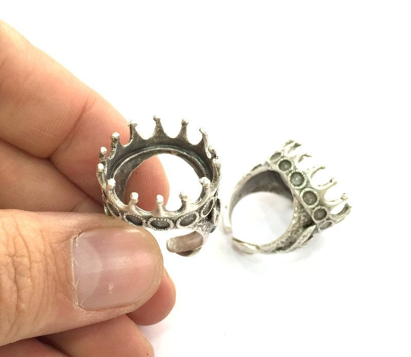 Adjustable Ring Blank (20mm Blank) , Antique Silver Plated Brass G3496