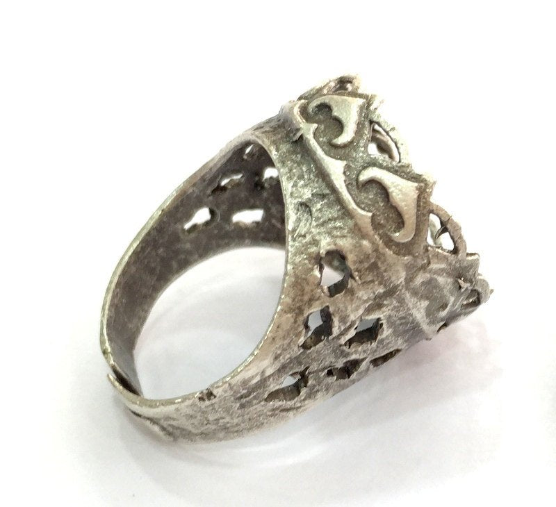 Adjustable Ring Blank (16mm Blank) , Antique Silver Plated Brass G3497