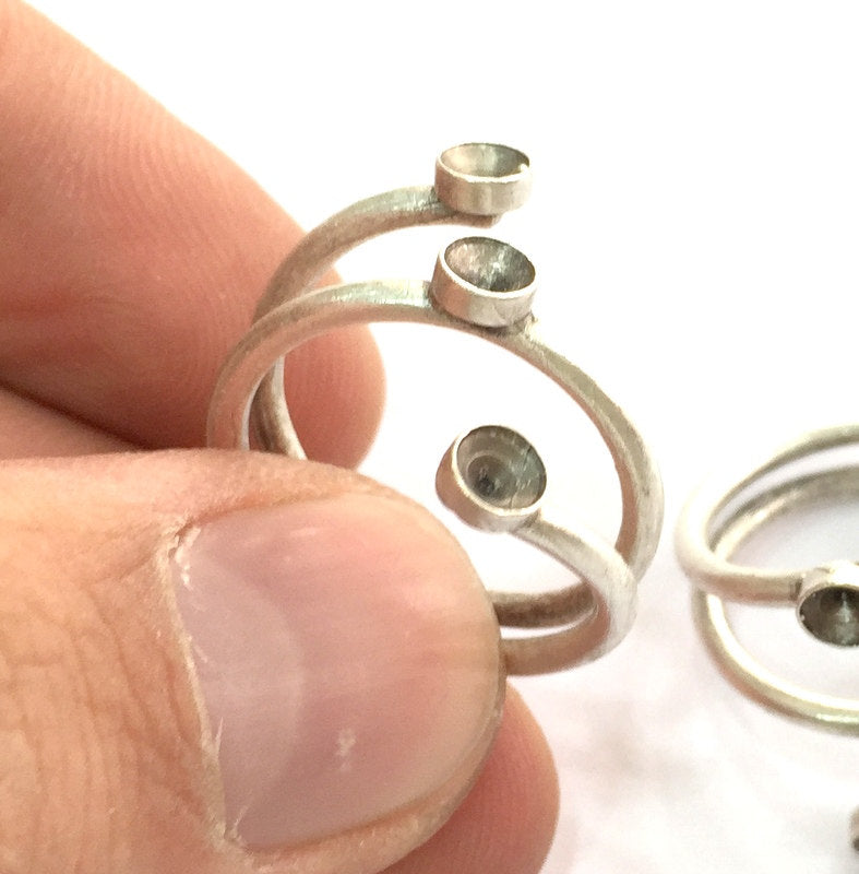 Adjustable Ring Blank (4mm Blank) , Antique Silver Plated Brass G3498