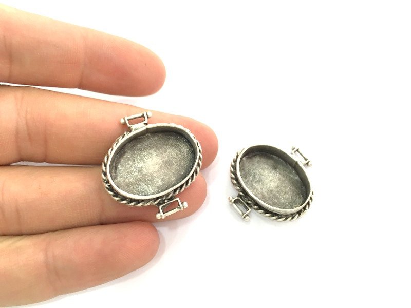 Antique Silver Plated Brass  Mountings , Blanks (24x16 mm blank) G3499