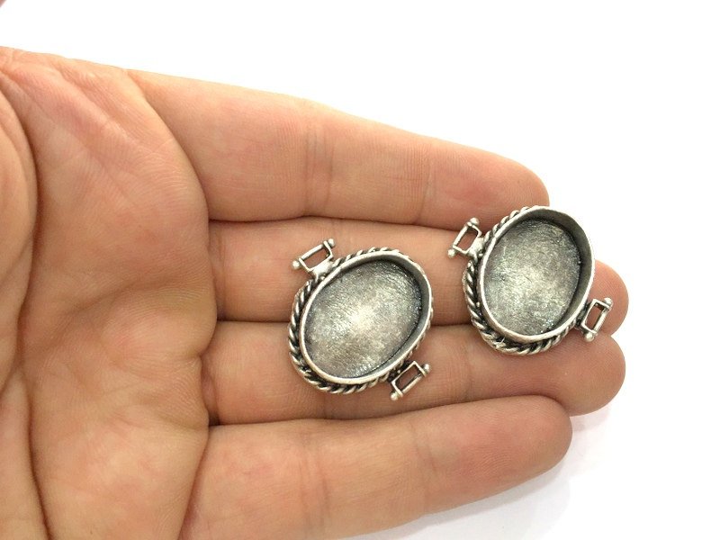 Antique Silver Plated Brass  Mountings , Blanks (24x16 mm blank) G3499