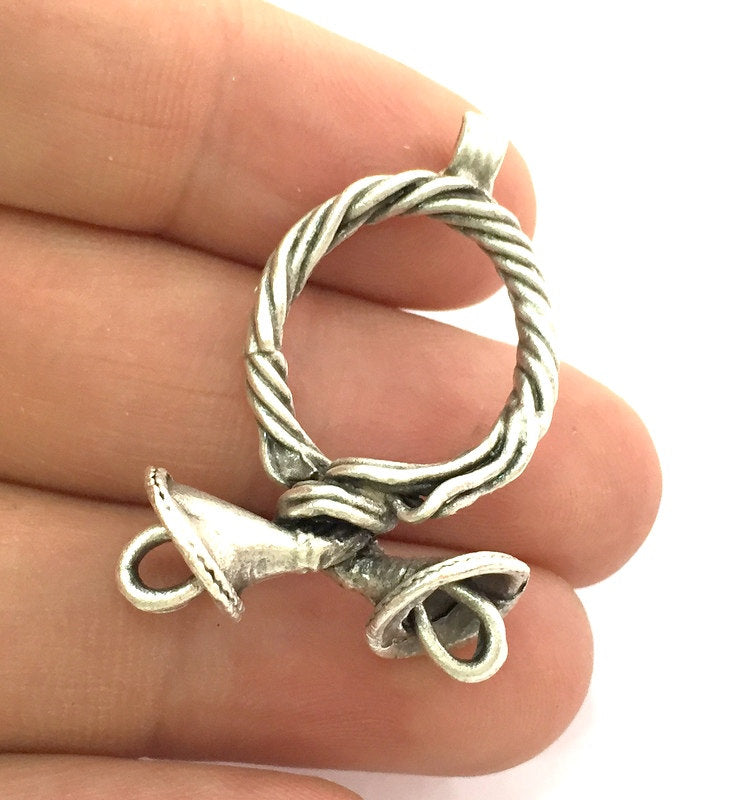 Antique Silver Plated Brass Pendant Connector , Pendant 36x28 mm  G3502