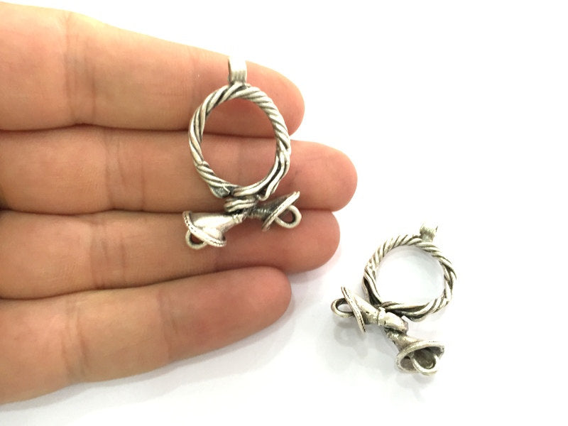 Antique Silver Plated Brass Pendant Connector , Pendant 36x28 mm  G3502