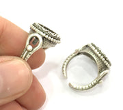 Ring Blank Bezel Settings Cabochon Base Mountings Adjustable (14mm Blank), Antique Silver Plated Brass G3504