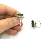 Silver Ring Settings Ring Blank Ring Bezel Base Cabochon Mountings Adjustable  (18x13mm Blank)  , Antique Silver Plated Brass G3505