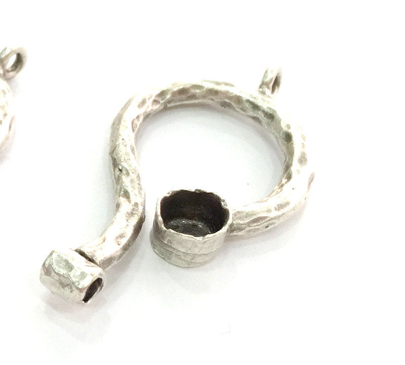 Antique Silver Plated Brass  Bezel Connector , Mountings , Findings  G1479