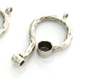 Antique Silver Plated Brass  Bezel Connector , Mountings , Findings  G1479