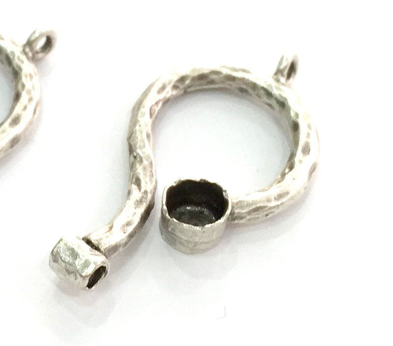 Antique Silver Plated Brass  Bezel Connector , Mountings , Findings  G1479