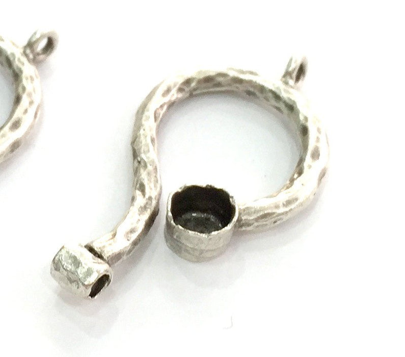 Antique Silver Plated Brass  Bezel Connector , Mountings , Findings  G1479
