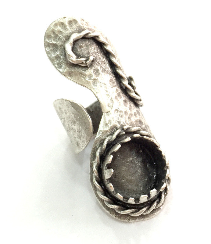 Adjustable Ring Blank (12mm Blank), Antique Silver Plated Brass G3516