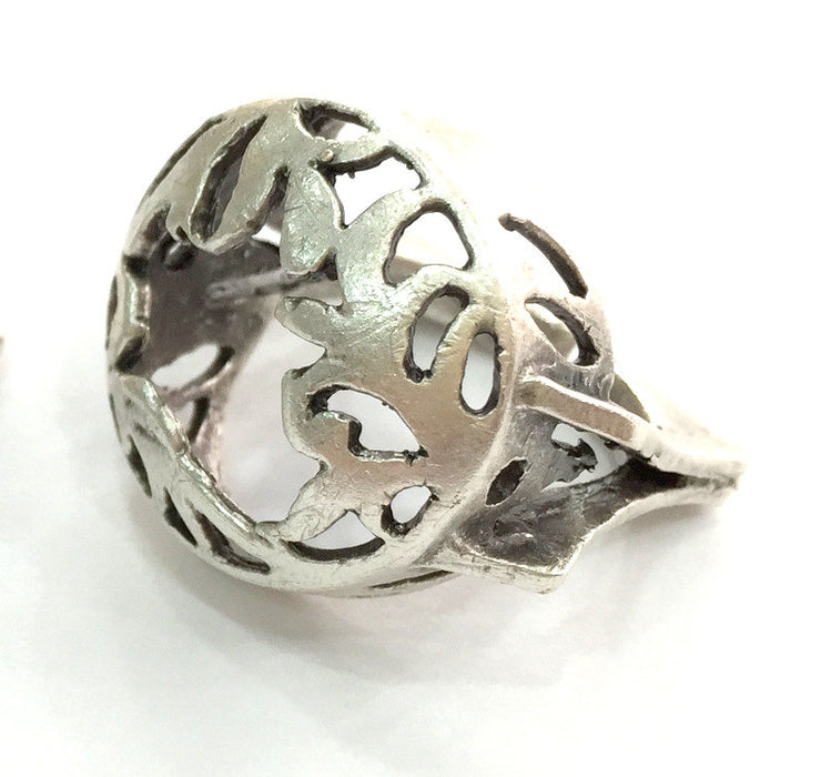 Silver Ring Blank Bezel Settings Cabochon Base Mountings Adjustable (18mm Blank) , Antique Silver Plated Brass G3532