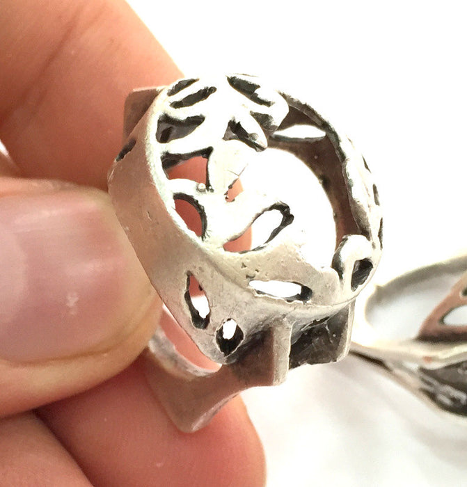 Silver Ring Blank Bezel Settings Cabochon Base Mountings Adjustable (18mm Blank) , Antique Silver Plated Brass G3532