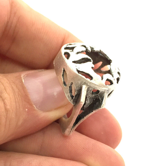 Silver Ring Blank Bezel Settings Cabochon Base Mountings Adjustable (18mm Blank) , Antique Silver Plated Brass G3532