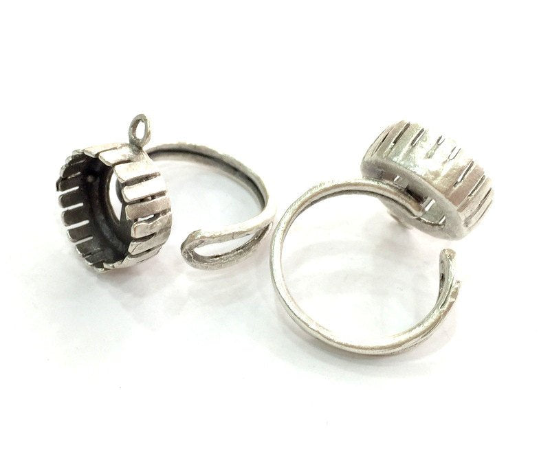 Adjustable Ring Blank (12 mm Blank) , Antique Silver Plated Brass G3544