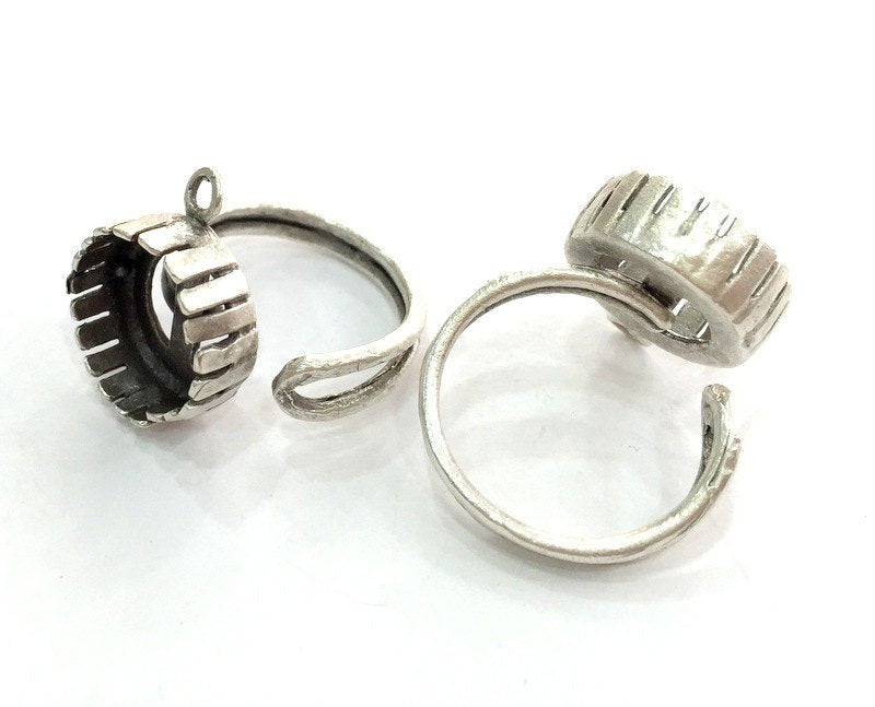 Adjustable Ring Blank (12 mm Blank) , Antique Silver Plated Brass G3544
