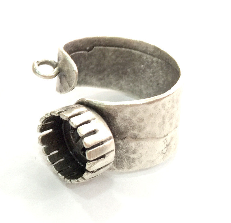 Adjustable Ring Blank (10mm Blank) , Antique Silver Plated Brass G3546