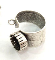 Adjustable Ring Blank (10mm Blank) , Antique Silver Plated Brass G3546